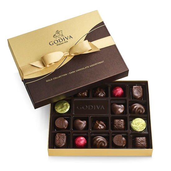 Dark Chocolate Gift Box, Gold Ribbon, 18 pc.