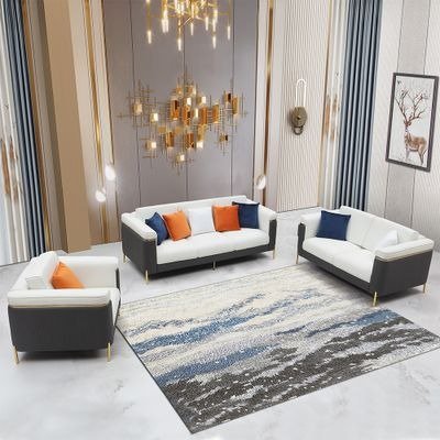 Vertex Gray & Beige Modern Living Room Set Leather Upholstered Sofa Set Pillow Included-Homary