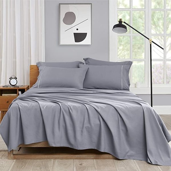 6 Piece Full Sheets Set Grey - 16 inches Deep Pocket Full Size Sheets Soft Brushed Microfiber, Wrinkle and Fade Resistant Single Bed Sheets