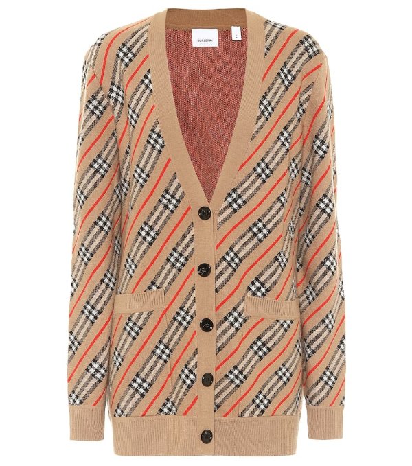 Striped merino wool-blend cardigan