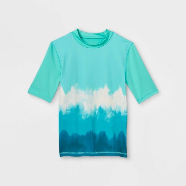 Boys' Dip-Dye Short Sleeve Rash Guard Swim Shirt - Cat & Jack™ Turquoise Blue