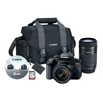 EOS Rebel T7i 24.2MP CMOS DSLR Bundle with 18-55mm and 55-250mm Lenses, 32GB SD Card and Bag