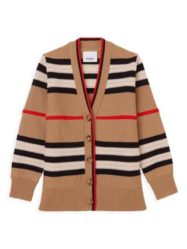 - Little Girl's & Girl's Wool-Cashmere Iconic Checkered Cable Knit Cardigan