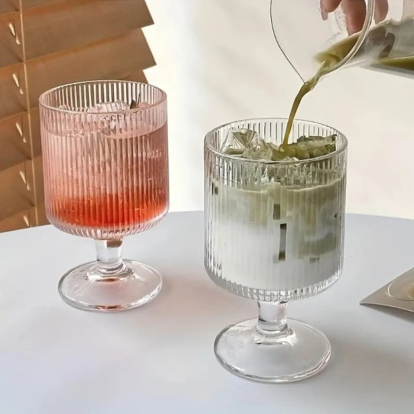 1pc Ribbed French Goblet Wine Glass Red Wine Cup Champagne Flutes Juice Glass Mojito Cocktail Glass