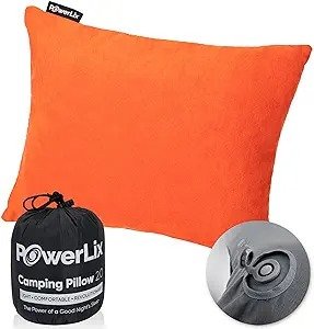 POWERLIX Travel Camping Pillow - Memory Foam & Inflatable - Removable Machine Washable Cover for Stomach and Side Sleeper, Adults Kids, Outdoor Camping Backpacking Hiking Car Essential Gear