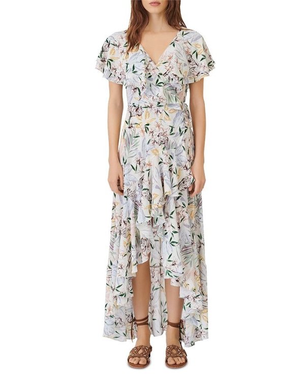 Rivale Asymmetrical Floral Print Maxi Dress