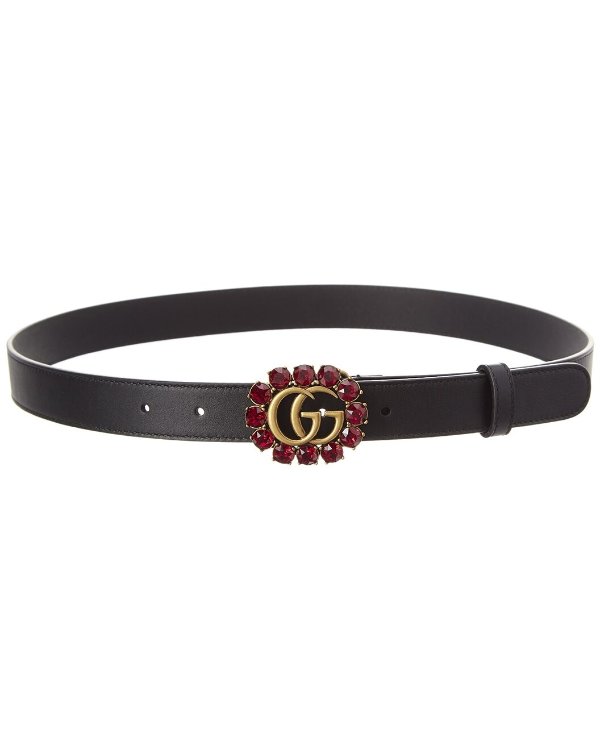 Double G & Crystals Leather Belt