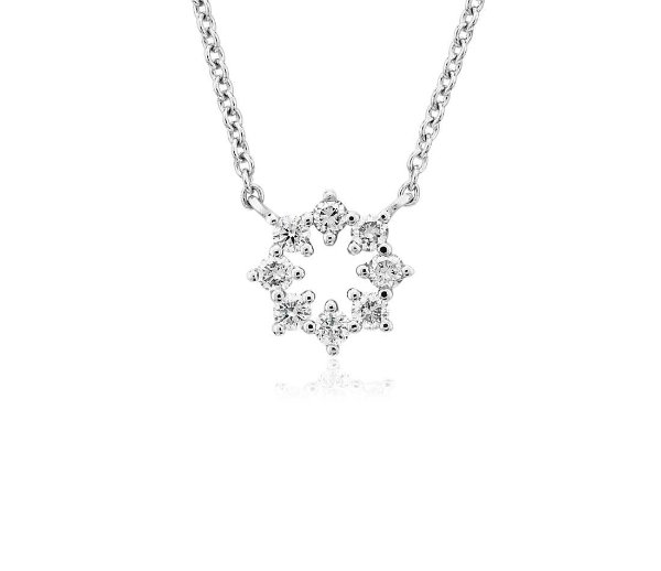 Mini Diamond Snowflake Necklace in 14k White Gold (1/10 ct. tw.) | Blue Nile