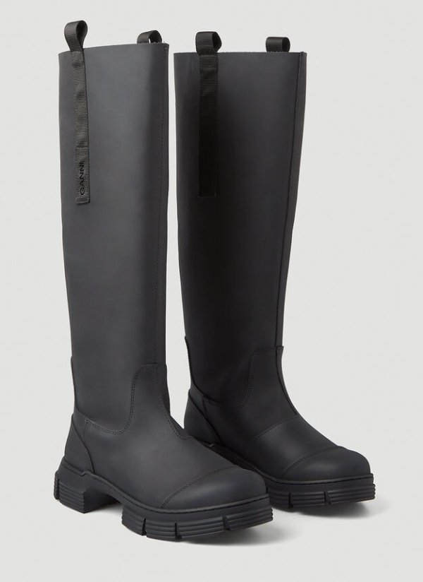 Knee High Rubber Boots in Black