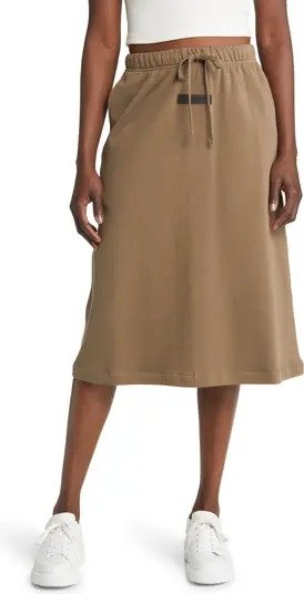 Drawstring Cotton Midi Skirt