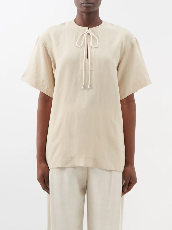 Drawstring-front lyocell-blend shirt