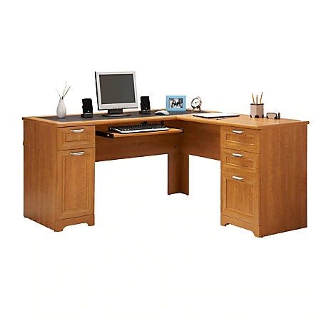 Realspace® Magellan L-Shaped Desk, Honey Maple Item # 101100