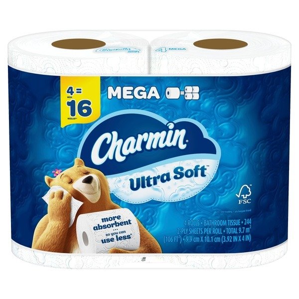 Charmin Ultra Soft Toilet Paper 4 Mega Rolls, 244 Sheets Per Roll