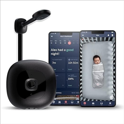 Pro Smart Baby Monitor & Wall Mount - 1080p Secure Wi-Fi Video Camera, Sensor-Free Sleep & Breathing Motion Tracker, 2-Way Audio, Sound & Motion Alerts, Night Vision, and Breathing Band - Black