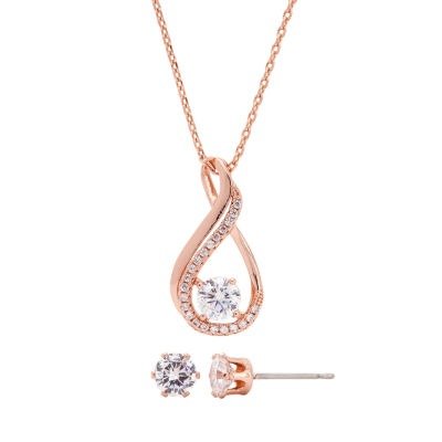 Sparkle Allure 3-pc. 18k Rose Gold Over Brass Clear Cubic Zirconia Necklace & Earring Set
