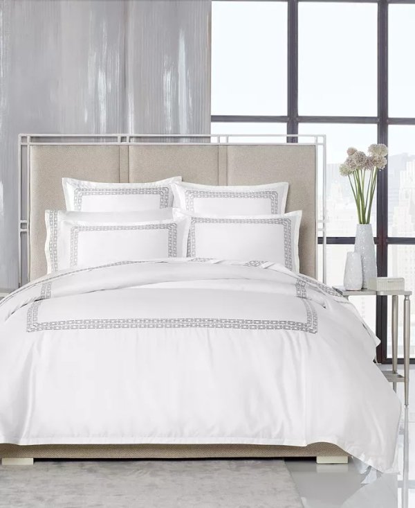 Chain Links Embroidery 100% Pima Cotton Duvet Cover Set, Full/Queen, Created for Macy's