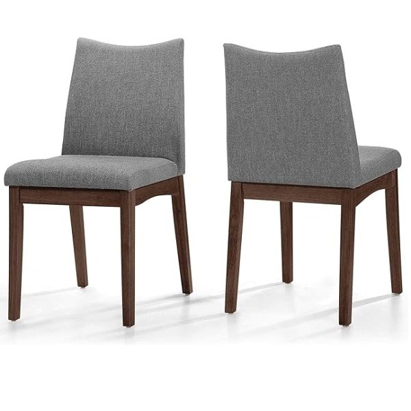 Dimitri Fabric with Walnut Finish Dining Chairs, 2-Pcs Set, Dark Grey