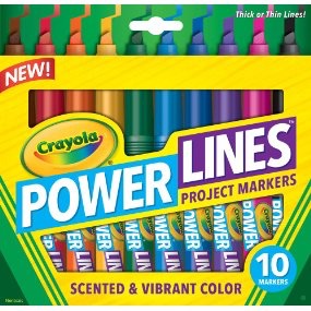 Crayola Power Lines, Washable Scented Markers, 10-Count, Vibrant Colors, Thick Lines, great for Home & School Projects