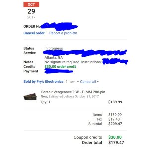 需透過Google Express 購買 首單額外8折 海盜船RGB DDR4-3466 記憶體 8GBX2 低至159.99稅前