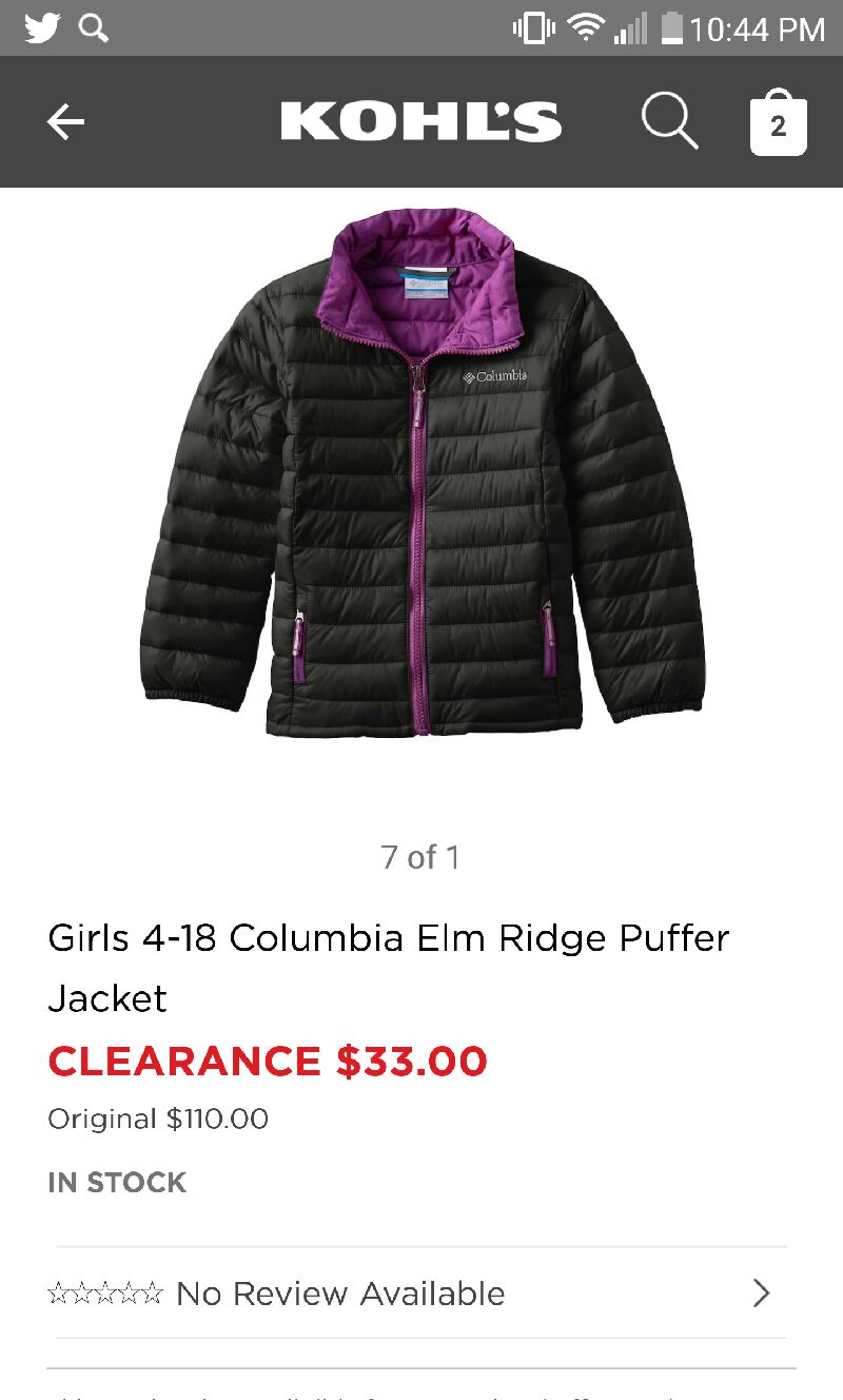 Columbia Elm Ridge Puffer 女童外套（4-18）
