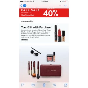 送3件礼物 Nordstrom: Bobbi Brown 彩妆 购物满$90