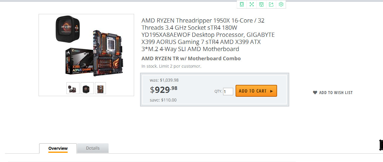 AMD RYZEN 1950X和 技嘉 X399 GAME7 套装
