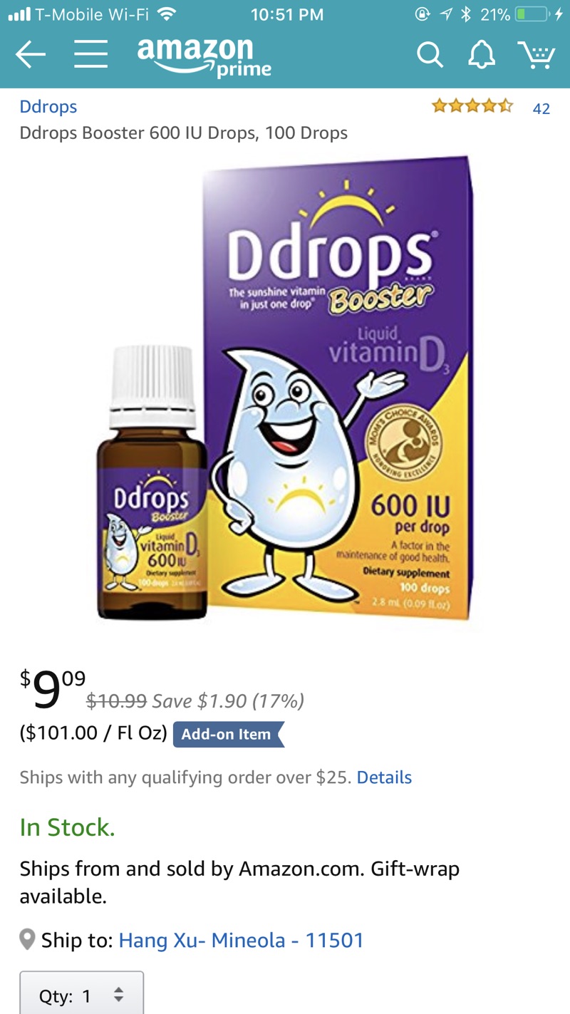 Ddrops 宝宝维生素D3滴剂 600 IU