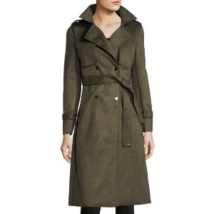 Neiman Marcus Faux-Suede Trench Jacket