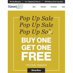 送一+免邮 2副低至$38起！ GlassesUSA: 精选眼镜 买一