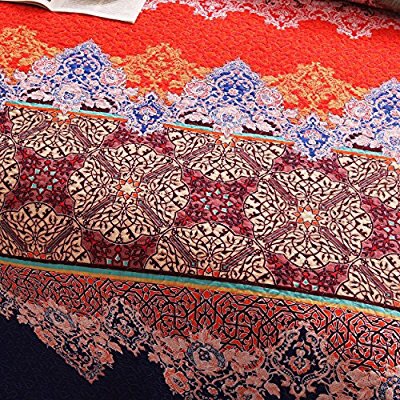 Amazon.com: 100% Cotton 3-Piece Rich Printed Boho Quilt Set, Reversible& Decorative - Full/Queen 100%纯棉薄被套装