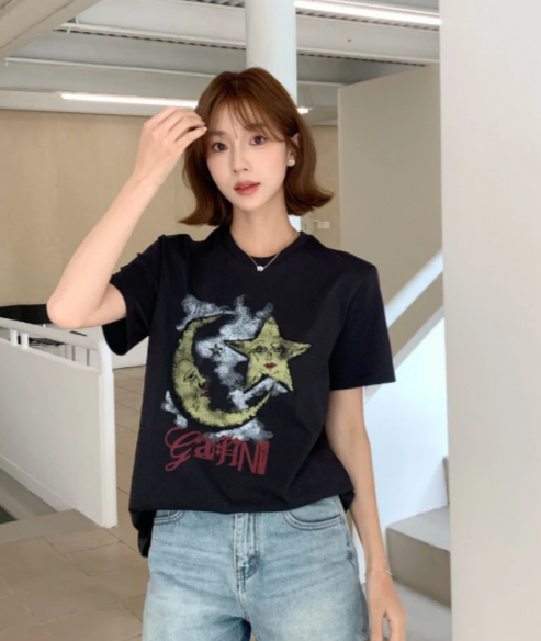 Ganni Moonlight Cotton-Jersey T-shirt - XS Ganni 星月T恤