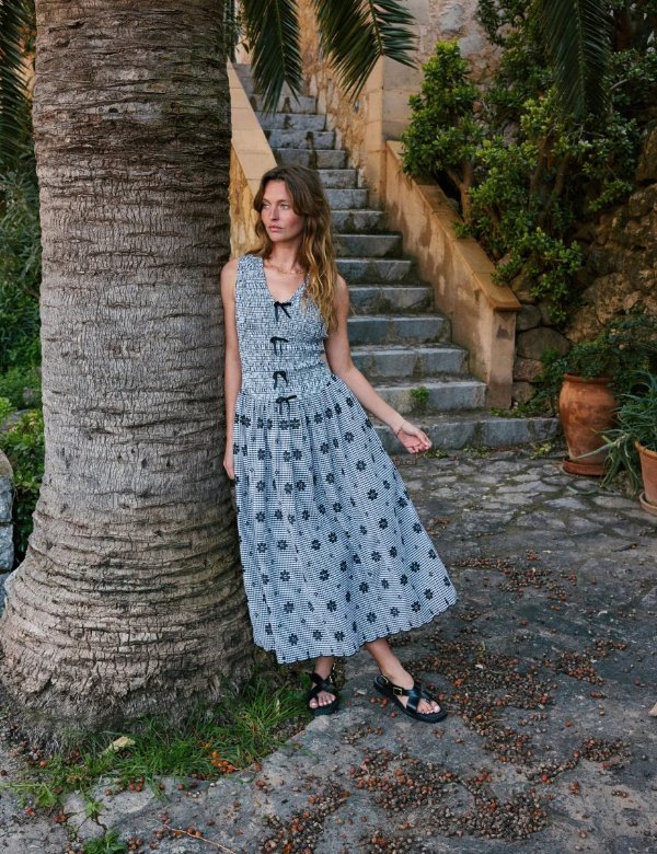 Black Gingham Embroidered Luisa Midi Dress 89.00 |