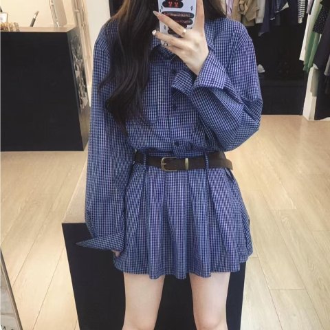 Majemiu系格纹裙套装