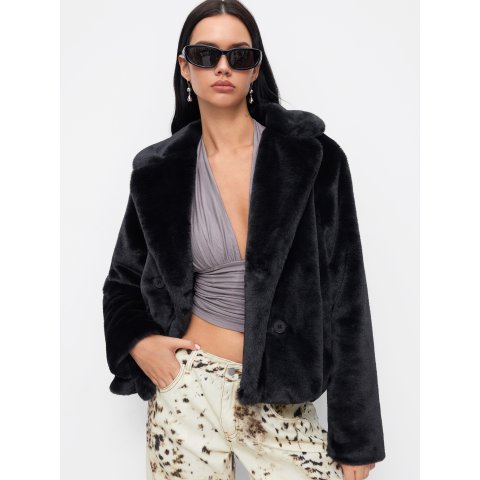 仿毛双排扣大码外套