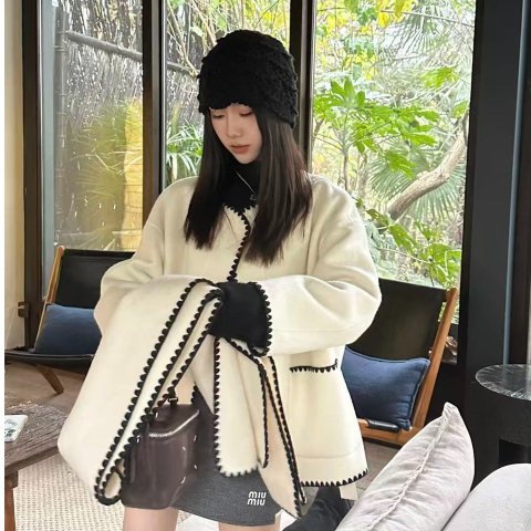 Maje拼接饰带拼色大衣