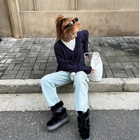 Moon BootIcon Low 仿皮毛靴 黑色