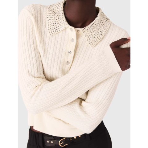 Maje针织水钻翻领POLO衫