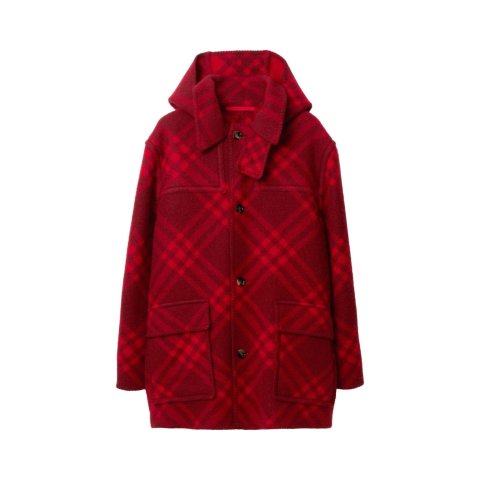 格纹羊毛派克大衣 红色