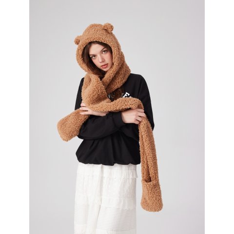 Bear Ear 针织连帽围巾 棉混纺