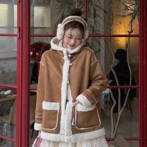 博主同款Countryside Core 仿羊羔绒连帽外套