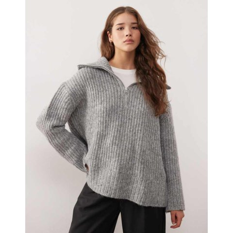 Cillia 灰色半拉链毛衣