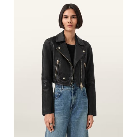 AllSaints Elora 皮革机车夹克 黑金