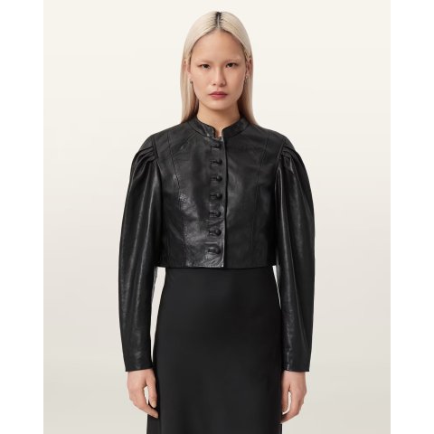 AllSaints Sadie 短款皮夹克 黑色