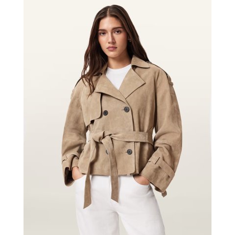 AllSaints Reed 麂皮短款风衣 棕色