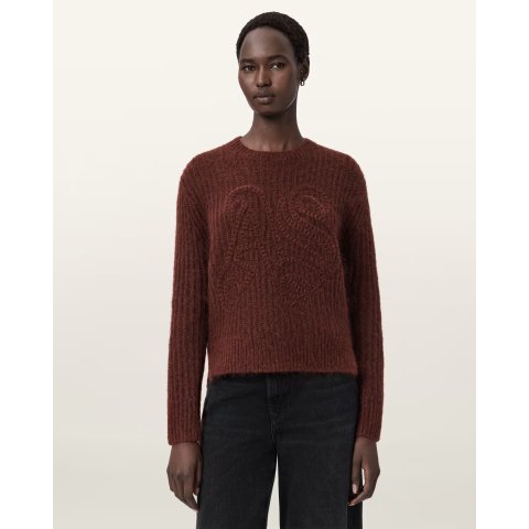 AllSaints 刺绣毛衣 栗棕色
