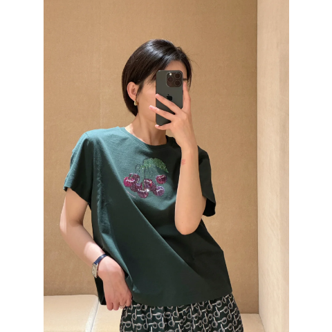 Burberry特别精致的水果短袖樱桃水钻棉T恤