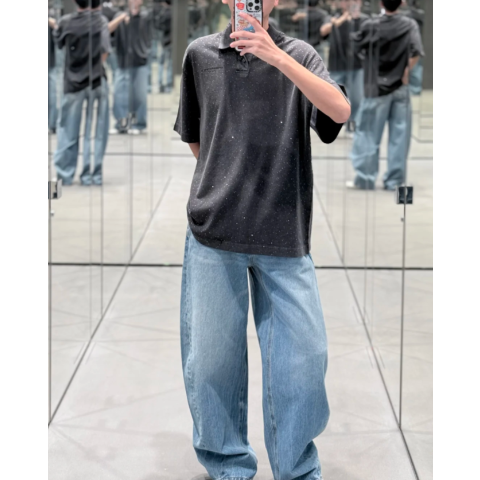 Alexander Wang帅哥polo！巨有气质LOGO 镂空短袖衬衫