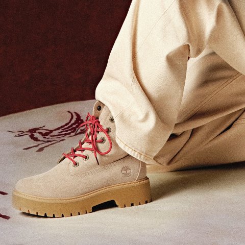 Timberland爆款麂皮短靴Timberland Stone Street 女士6英寸厚底靴 米色