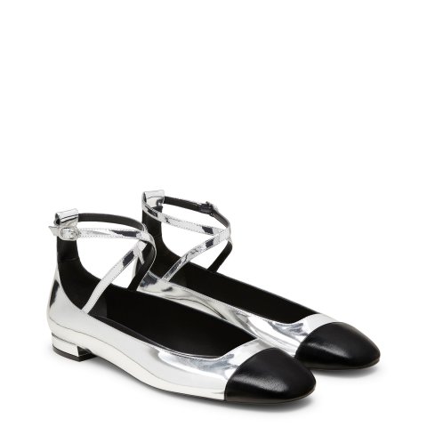 Stuart Weitzman EDEN STRAP 女士银黑色平底鞋