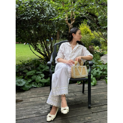 Valentino Viva Superstar 小号拉菲草手提包 自然色